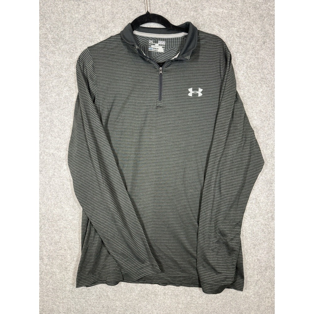 Under Armour ColdGear Mens Medium Gray Black Striped 1/4 Zip Pullover Loose Fit